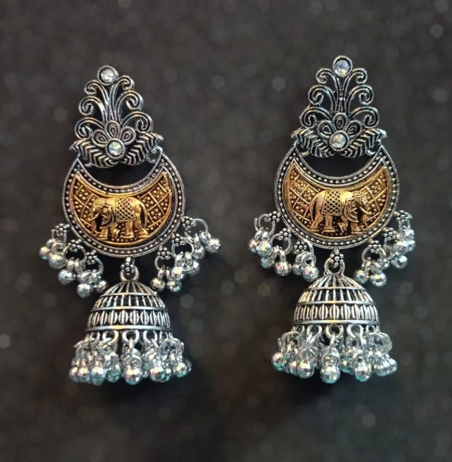 Long Oxidised Jhumki Earrings