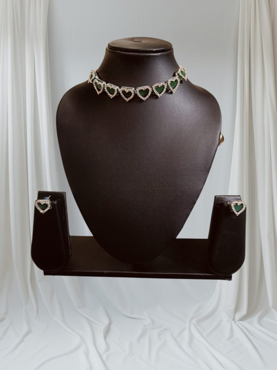 Emerald Elegance AD Necklace & Earring Set