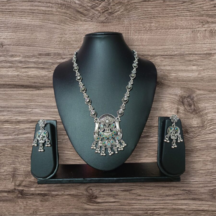 Noir Elegance: Premium Black Polished Necklace & Earring Set – Handcrafted Ethnic Jewellery by Ikshaya