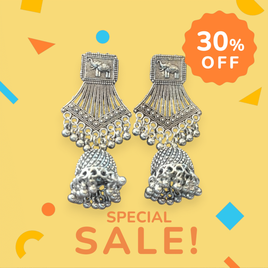 Long Oxidised Jhumki Earrings