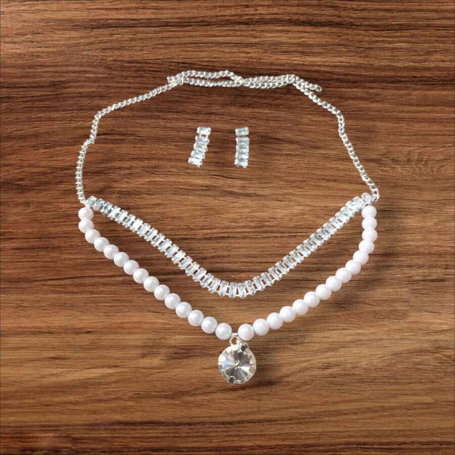 Noor-e-Pearl AD Necklace Set – Drape Yourself in Radiant Elegance