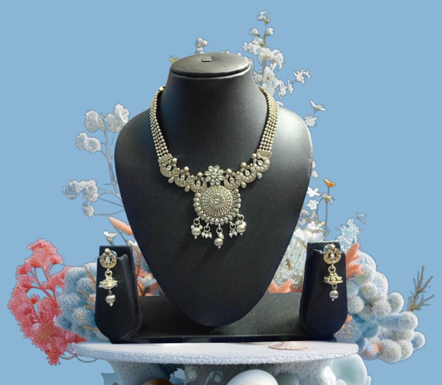 Oxidised Necklace Set with Earrings | Traditional Antique Jewellery by Ikshaya