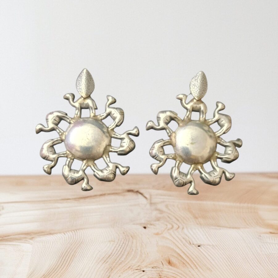 Desert Charm Handcrafted Round Brass Earrings with Camel Motif