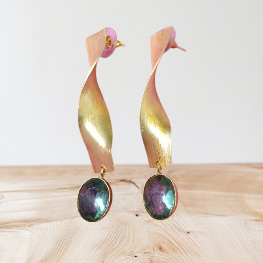 Mint Aura: Premium Gold Polished Earrings with Light Green Stone