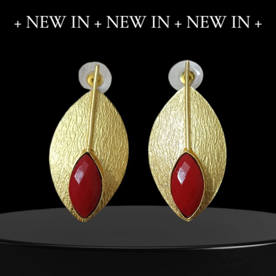 Gold Leaf Stone Brass Earrings – Premium Handcrafted by Ikshaya