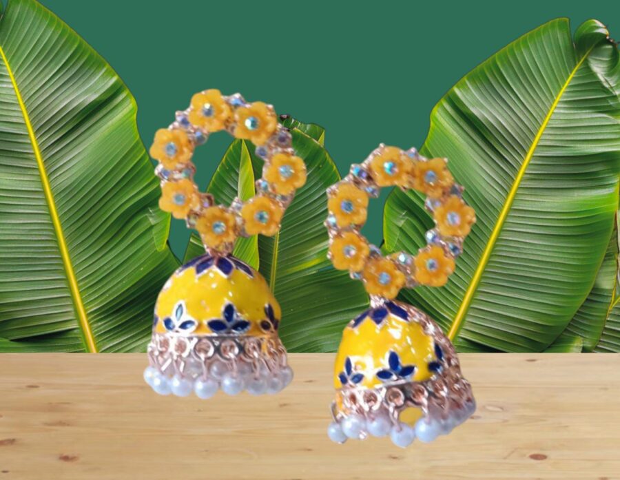 Meena Blossom Oxidised Minakari Jhumki