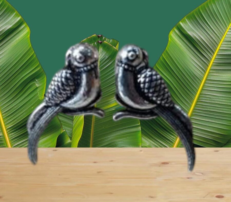 Enchanted Parrot Oxidised Earrings – Handcrafted by Ikshaya
