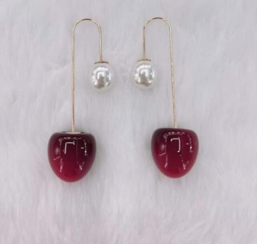 “Cherry Pearl Duo Earrings” – Double the Charm, Double the Style