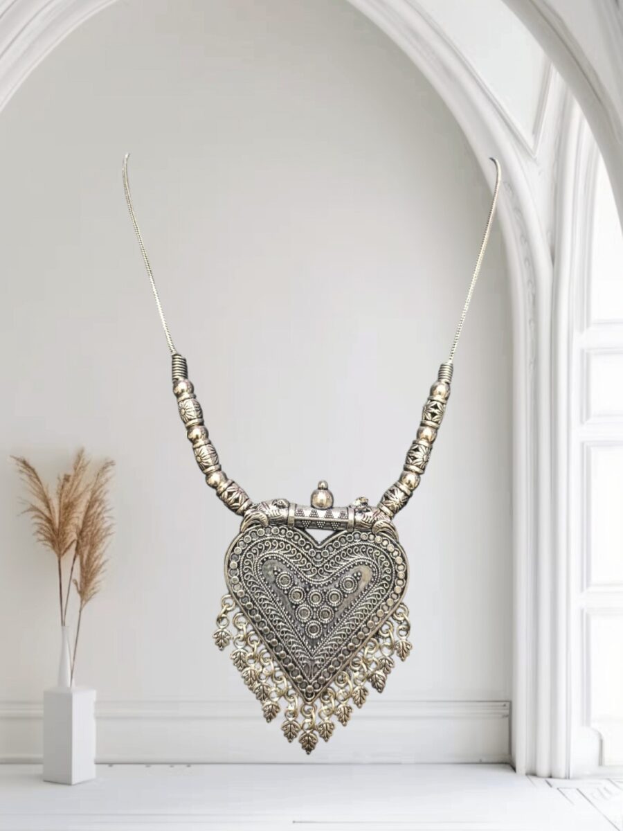 Tribal Heartbeat Oxidized Pendant Necklace – Handcrafted by Ikshaya