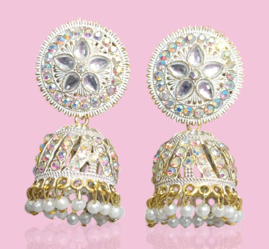 Ethereal White Stone Oxidised Big Jhumki