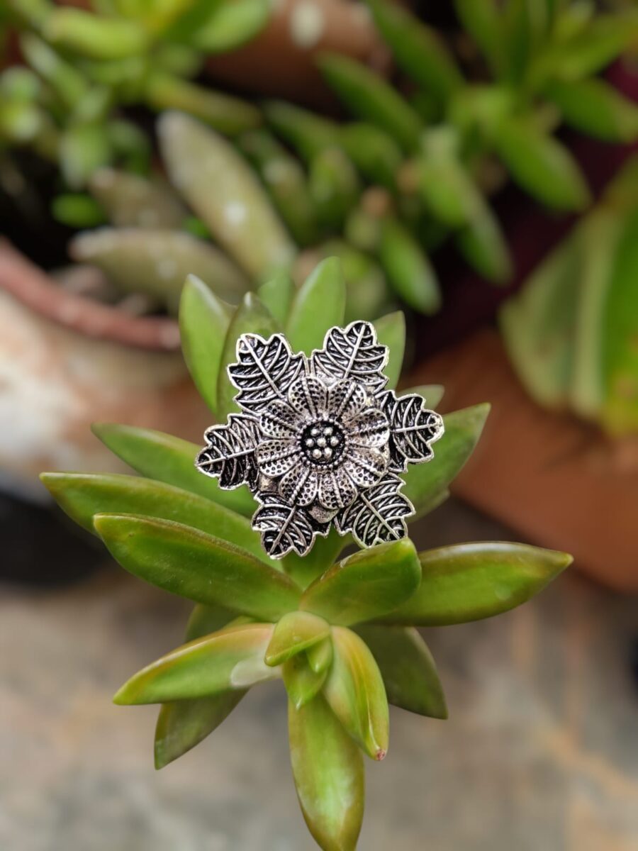 Boho Bloom Oxidised Finger Ring – By Ikshaya