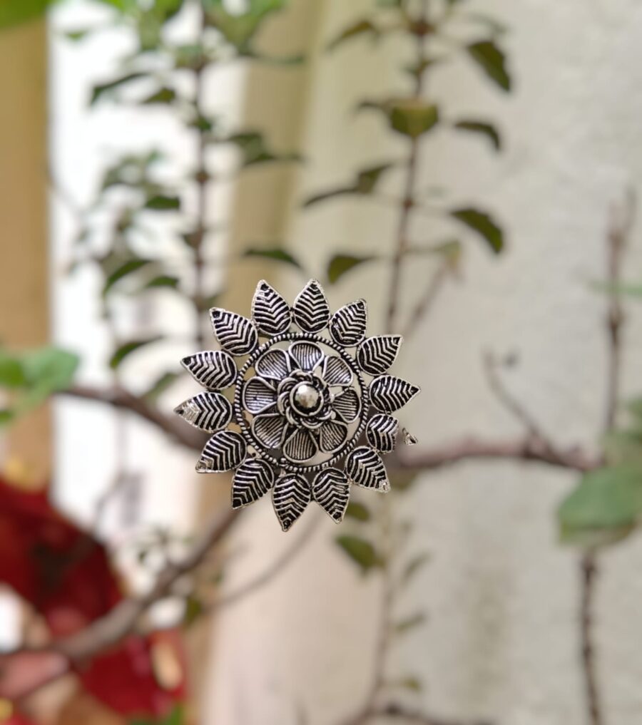 Vintage Charm Oxidised Finger Ring – By Ikshaya