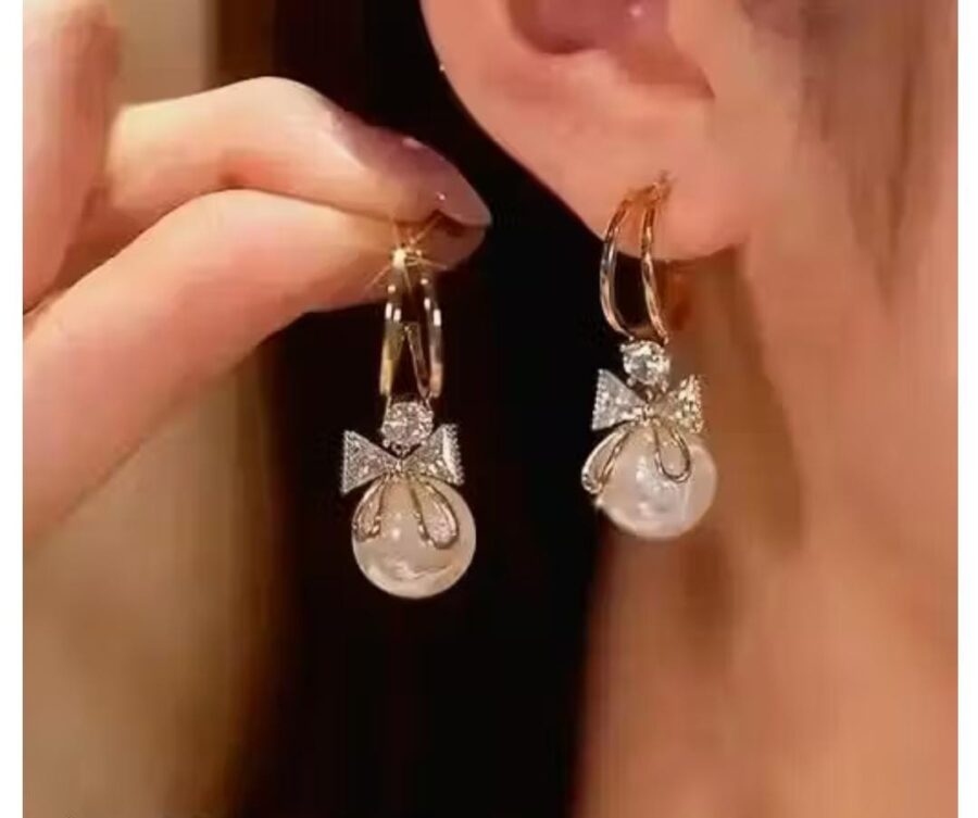 Elegant Pearl Drop Bow Earrings – Exclusive Collection at IKSHAYA