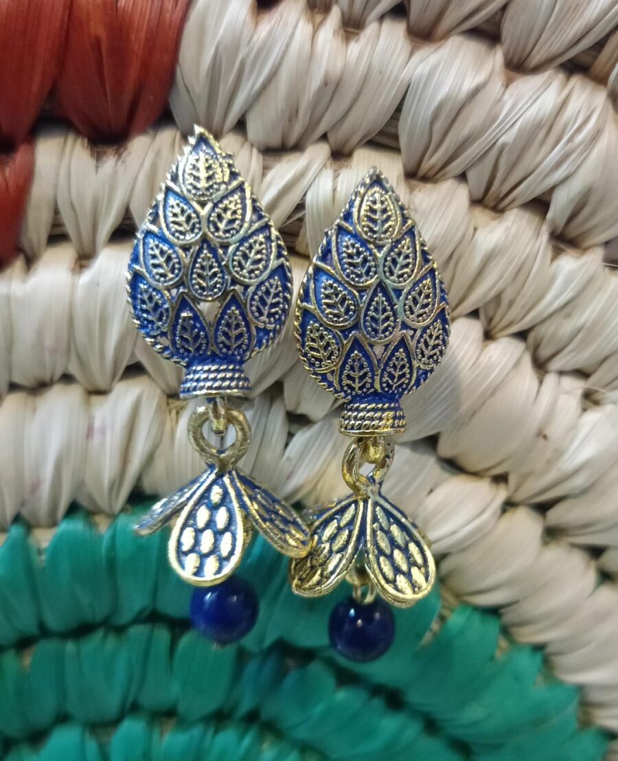 Antique Blue Leaf Motif Oxidized Earrings by Ikshaya – Elegant Heritage with a Touch of Serenity
