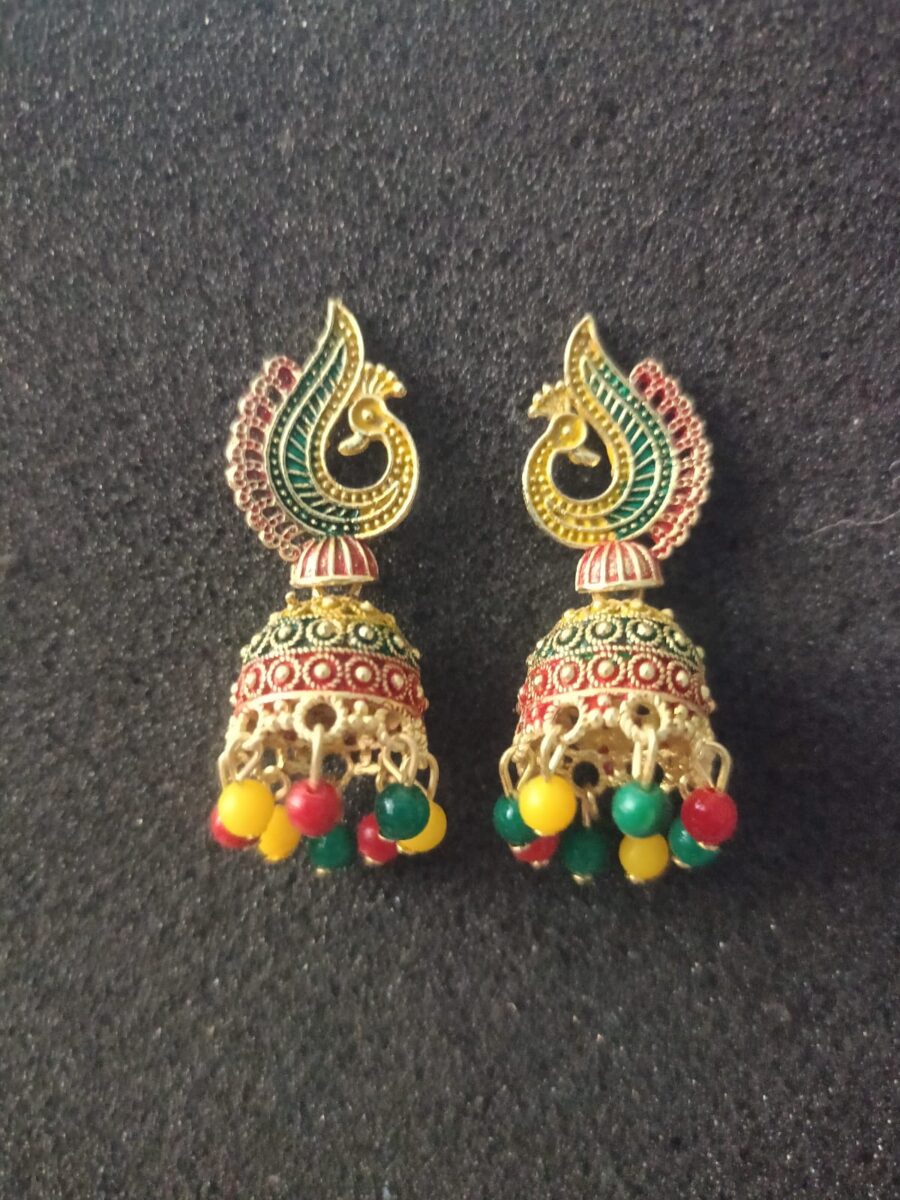 Peacock Radiance Traditional Jhumka Oxidized Earrings by Ikshaya – Grace in Every Feather