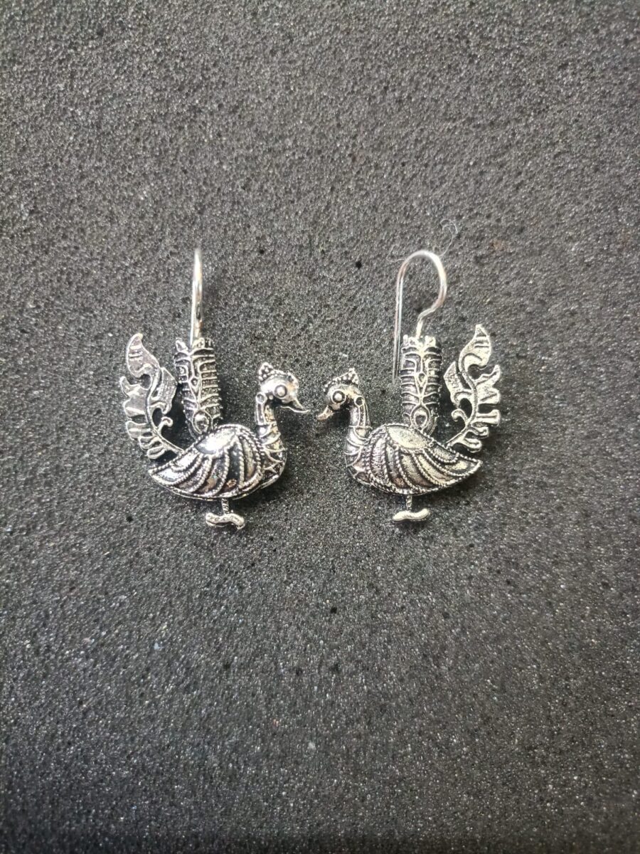 Regal Mayura Silver-Tone Oxidized Earrings by Ikshaya – Timeless Grace, Inspired by the Peacock