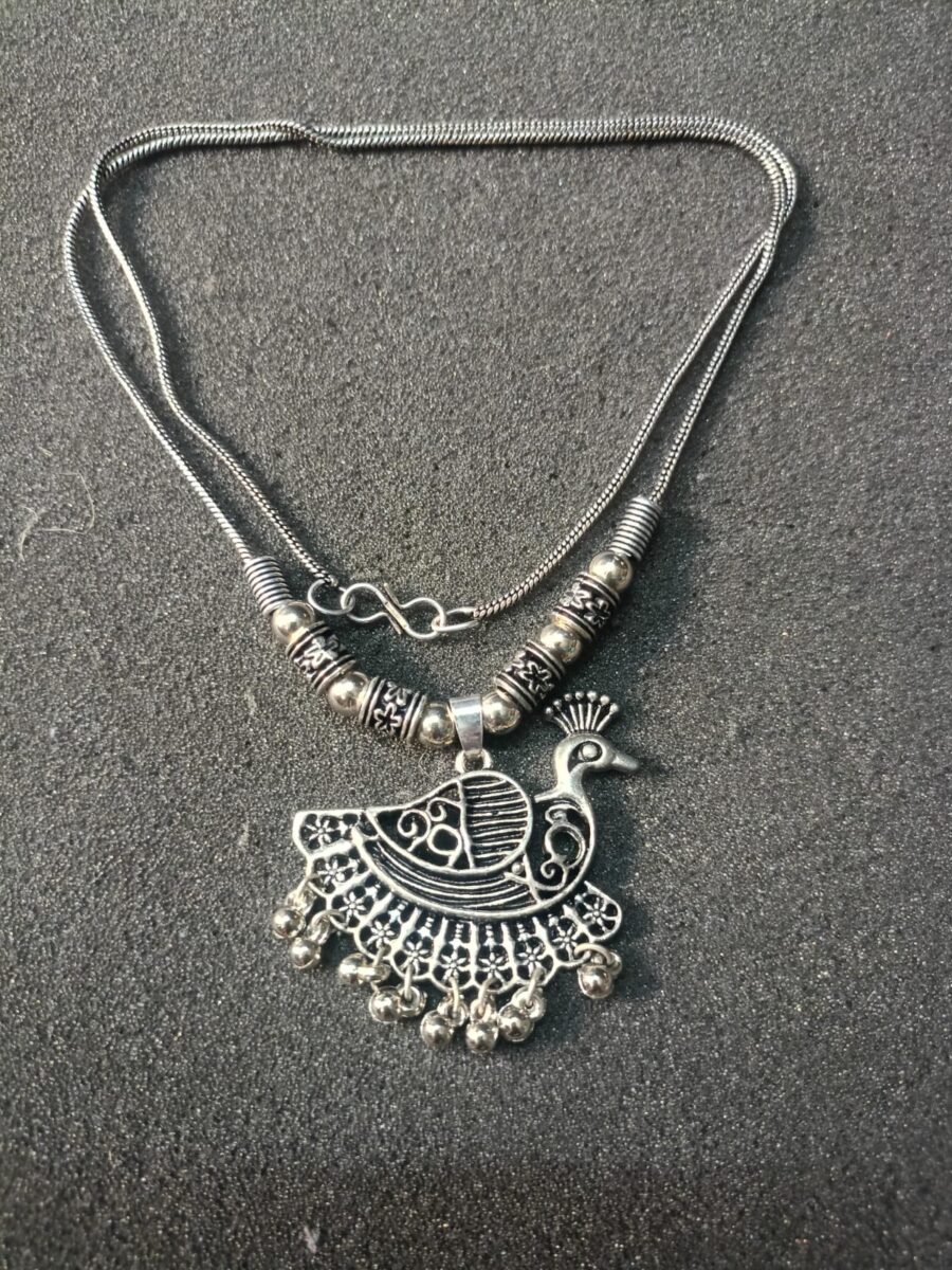 Peacock Grace Oxidized Silver Necklace by Ikshaya – Timeless Beauty, Inspired by Royal Elegance