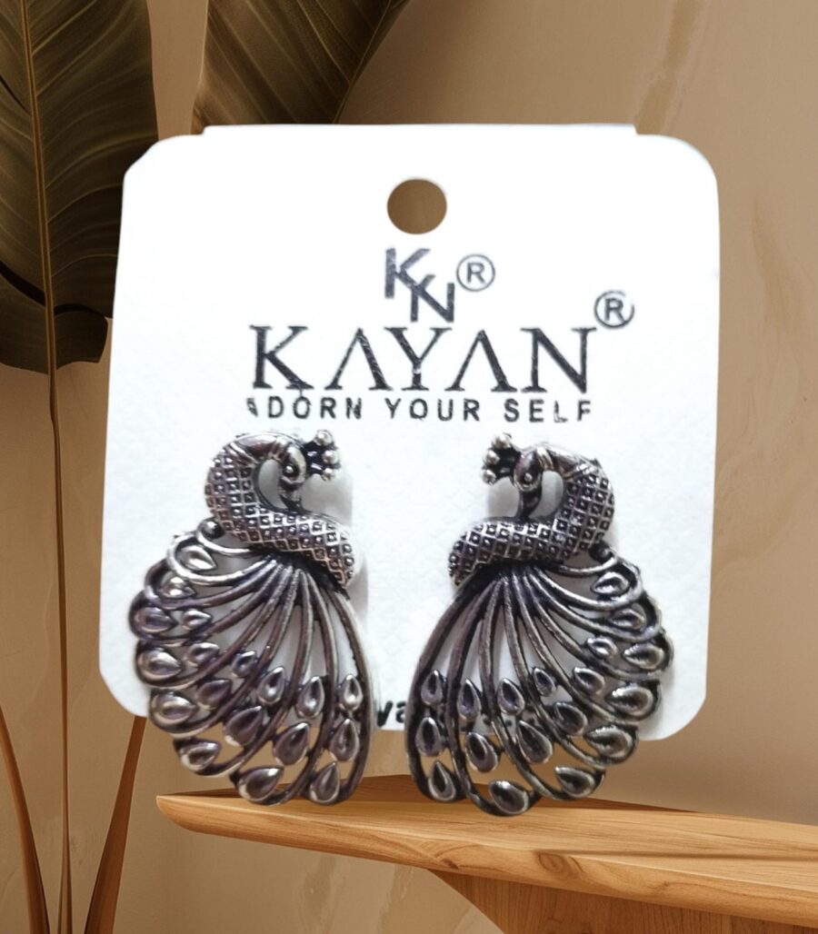 Oxidized Peacock Earrings by Ikshaya – Traditional Elegance with a Royal Touch